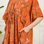 Women Beach Wear Caftan Orange Floral Print - Image 8