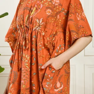 Women Beach Wear Caftan Orange Floral Print - Image 8