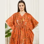 Women Beach Wear Caftan Orange Floral Print - Image 7