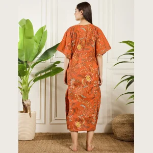 Women Beach Wear Caftan Orange Floral Print - Image 9