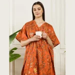 Women Beach Wear Caftan Orange Floral Print - Image 6
