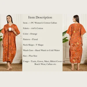 Women Beach Wear Caftan Orange Floral Print - Image 10