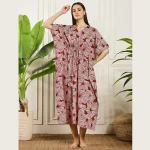 Women Dress Maroon Hand Floral Print Beach Cover up Kaftan - Image 2