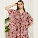 Women Dress Maroon Hand Floral Print Beach Cover up Kaftan - Image 6