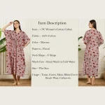 Women Dress Maroon Hand Floral Print Beach Cover up Kaftan - Image 8