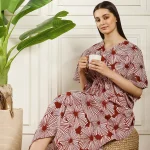 Women Dress Maroon Hand Floral Print Beach Cover up Kaftan