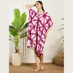 Women Kaftan Holiday Beach Wear Kimono Pink Tie Dye Short Dress - Image 2