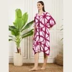 Women Kaftan Holiday Beach Wear Kimono Pink Tie Dye Short Dress - Image 3