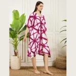 Women Kaftan Holiday Beach Wear Kimono Pink Tie Dye Short Dress - Image 4