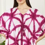 Women Kaftan Holiday Beach Wear Kimono Pink Tie Dye Short Dress - Image 7