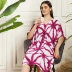 Women Kaftan Holiday Beach Wear Kimono Pink Tie Dye Short Dress