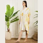 Women Kimono Rayon Kaftan Knee Length Yellow Tie Dye Dress - Image 3