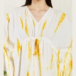 Women Kimono Rayon Kaftan Knee Length Yellow Tie Dye Dress - Image 6