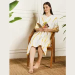 Women Kimono Rayon Kaftan Knee Length Yellow Tie Dye Dress - Image 5