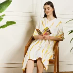 Women Kimono Rayon Kaftan Knee Length Yellow Tie Dye Dress