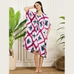 Women Pink Grey Tie-dye Rayon Baggy Kaftan Dress - Image 2