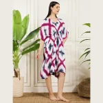 Women Pink Grey Tie-dye Rayon Baggy Kaftan Dress - Image 3