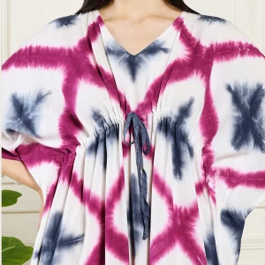 Women Pink Grey Tie-dye Rayon Baggy Kaftan Dress - Image 7