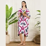 Women Pink Grey Tie-dye Rayon Baggy Kaftan Dress - Image 4