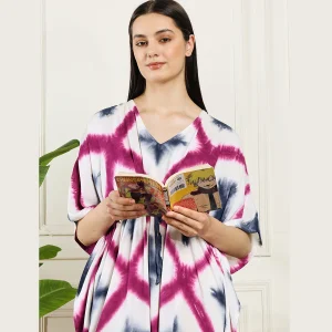 Women Pink Grey Tie-dye Rayon Baggy Kaftan Dress - Image 5