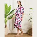 Women Pink Grey Tie-dye Rayon Baggy Kaftan Dress - Image 6