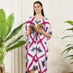 Women Pink Grey Tie-dye Rayon Baggy Kaftan Dress
