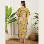 Women Summer Party Wear Mustard Yellow Kaftan Cat's Print - Image 9