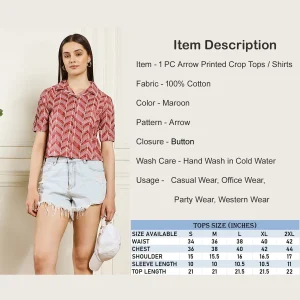 Women Summer Short Sleeves Casual Tops Maroon Arrow Print - Image 10