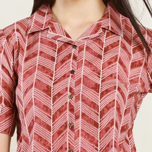 Women Summer Short Sleeves Casual Tops Maroon Arrow Print - Image 9