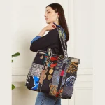 Women's Black Patchwork Quilted Silk Bags - Image 3