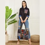 Women's Black Patchwork Quilted Silk Bags - Image 2