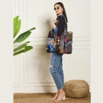 Women's Black Patchwork Quilted Silk Bags - Image 5