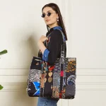 Women's Black Patchwork Quilted Silk Bags