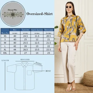Women's Cat's Print Cotton Button-Down Shirt Mustard Top's - Image 10
