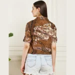Women's Cotton Regular Fit Shirt Brown Paisley Print T-Shirts - Image 8