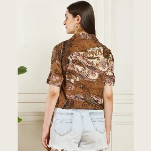 Women's Cotton Regular Fit Shirt Brown Paisley Print T-Shirts - Image 8