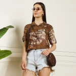 Women's Cotton Regular Fit Shirt Brown Paisley Print T-Shirts