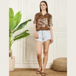 Women's Cotton Regular Fit Shirt Brown Paisley Print T-Shirts - Image 5