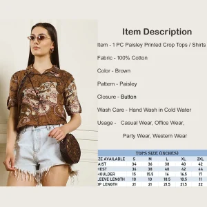 Women's Cotton Regular Fit Shirt Brown Paisley Print T-Shirts - Image 9