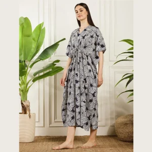 Women's Nightwear Blue Floral Print Caftan Dress - Image 3