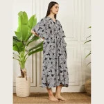 Women's Nightwear Blue Floral Print Caftan Dress - Image 4