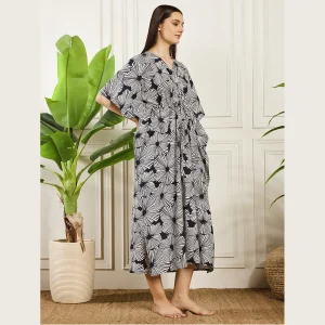 Women's Nightwear Blue Floral Print Caftan Dress - Image 4