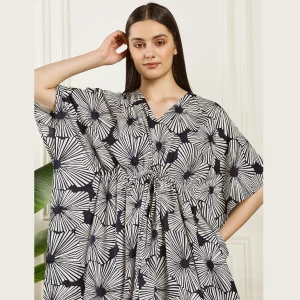 Women's Nightwear Blue Floral Print Caftan Dress - Image 6