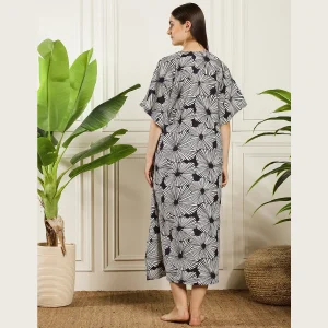 Women's Nightwear Blue Floral Print Caftan Dress - Image 8