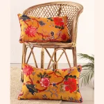 Yellow Floral Print Soft Velvet Fabric Pillow Cover