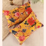 Yellow Floral Print Soft Velvet Fabric Pillow Cover - Image 2