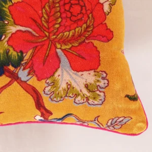 Yellow Floral Print Soft Velvet Fabric Pillow Cover - Image 4