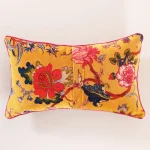 Yellow Floral Print Soft Velvet Fabric Pillow Cover - Image 5