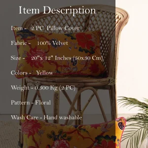 Yellow Floral Print Soft Velvet Fabric Pillow Cover - Image 7