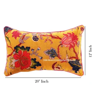 Yellow Floral Print Soft Velvet Fabric Pillow Cover - Image 6